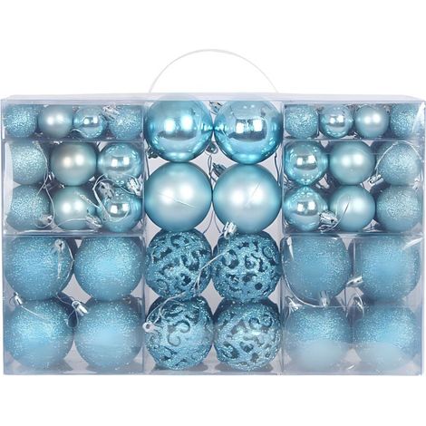 Boules de Noël décoratives avec anneaux de suspension, ensemble de 100 boules de Noël (bleu turquoise clair) (1/5)
