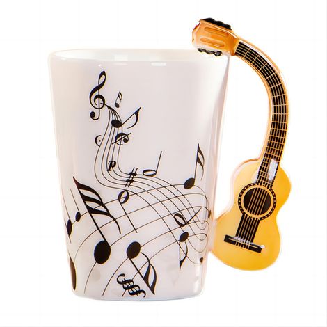 Kreativer 250-ml-Keramikbecher (8,5 oz) in Form einer Geige und Gitarre mit Henkel (akustische Gitarre)