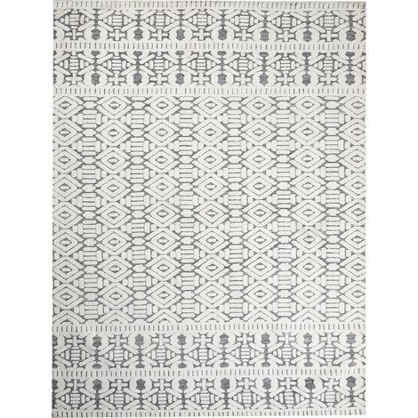 Tapis en Polyester Blanc et Gris 300 x 400 cm Motif Géométrique Moderne Sibi
