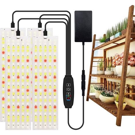 Paquete de 4 luces LED de espectro completo para el cultivo de plantas con temporizador de 3/9/12 horas y 10 niveles de intensidad regulable. (1/5)