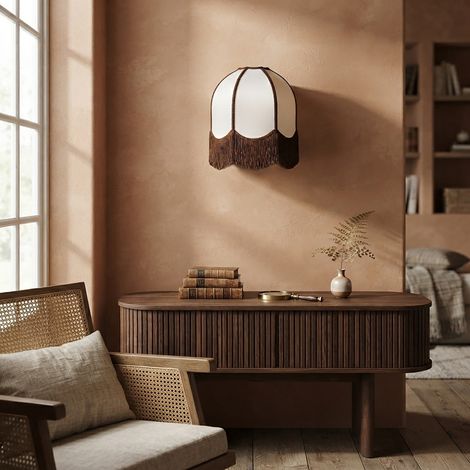 Aplique de Pared Blanco con Flecos Marrones  Serie IRIS II (1/5)