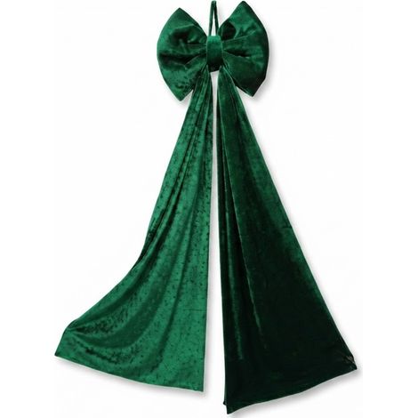 Fiocco in tessuto effetto velluto verde lungo cm 100 e largo cm 30 puntale discendente morbido per albero di Natale e decorazioni natalizie e d'arredo accessori albero di Natale addobbi casa feste.
