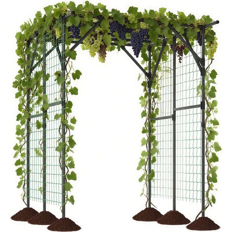 Grande arco a traliccio da giardino per piante rampicanti, supporto per pergolato in metallo rivestito in PE, 200 x 150 x 197 cm