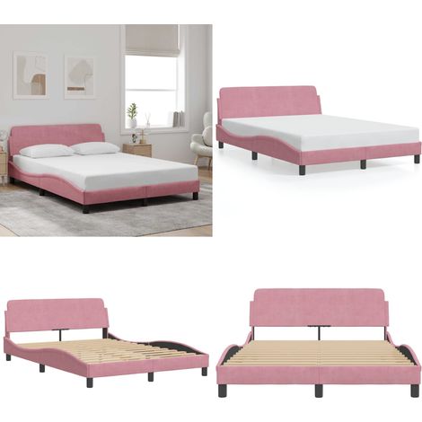 Cadre de lit avec tête de lit Dover rose 140x190cm velours - Cadre de lit - Tête de lit (1/5)