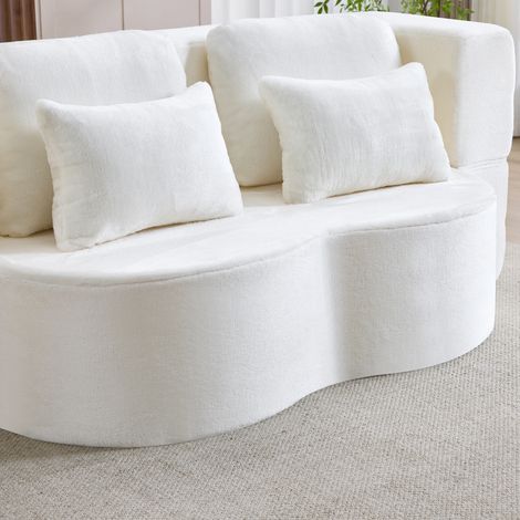 Grand canapé d'angle blanc moderne, 4 coussins jetables inclus, sofa en flanelle confortable, matelas pliant en mousse haute densité, idéal pour salon, chambre d'amis et chambre à coucher, sans assemb (1/5)