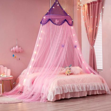 Ciel de lit princesse, rideau de lit étoilé, ciel de lit étoilé, moustiquaire, cabane de jeu, ciel de lit dôme blanc, décoration de chambre (1/5)