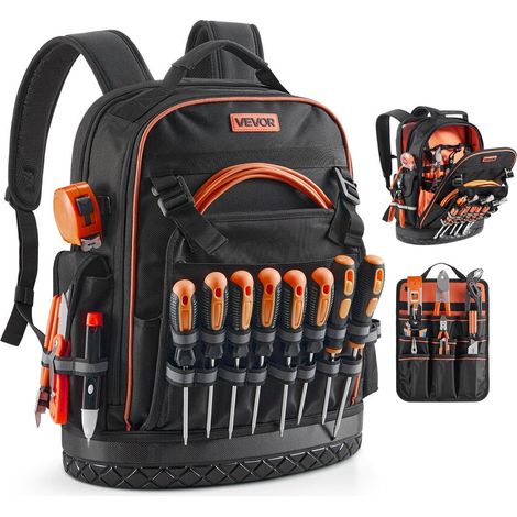 Mobilité et Protection d'Outillage Sac à Outils à Dos 36,5x19,5x47 cm 64 Poches pour Électricien et Chantier (1/5)