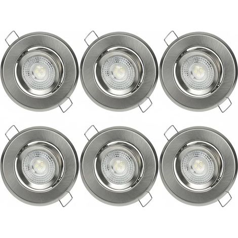 Spot LED Encastrable,Spot LED Encastrable Orientable,6000K,Lumière Blanche,Dimmable,IP44,7W,6 GU10 Inclus,Ø90MM,Pivotant à 30°,Argenté,Boîtier en Fer,Pour Salon Cuisine Salle De Bain Chambre (1/5)
