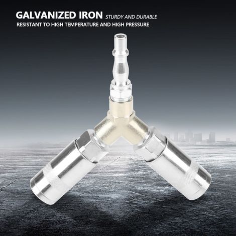 Raccord pneumatique rapide 3 voies en Y 1/4" BSP, connecteur fileté pour compresseur et pompe à air, en fer galvanisé (1/5)
