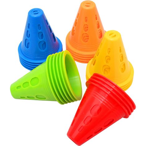 Slalom Cones, 50 Pack Traffic Cones, Sports Cones, High Visibility Marking Points, Multi-coloured Signalling Cone for Football, Agility Sport or Dog Training (1/5)