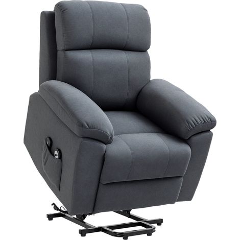 Homcom – Fauteuil releveur électrique inclinable – Tissu imitation lin – 8 points de massage – Dimensions 89x99x103cm – Charge max 180kg – Gris