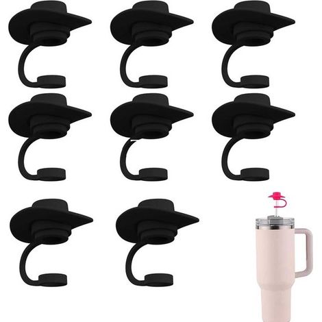 8 pezzi di tappi per cannucce, tappi antipolvere per tazze, copri cannucce per cappelli da cowboy, decorazioni protettive, per viaggi, picnic all'aperto, ufficio - Nero (1/5)