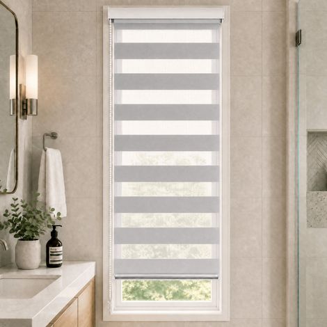 Vounot – Store enrouleur jour-nuit 45x150cm – Installation sans perçage ou avec – Tissu 100% polyester – Couleur gris