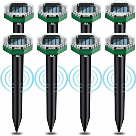 8-teiliger Solar-Ultraschall-Maulwurfvertreiber, Solar-Ultraschall-Maulwurfvertreiber mit IP65-Wasserdichtigkeit, kann in Gärten, auf Terrassen und Rasenflächen verwendet werden, um Maulwürfe abzuwehr