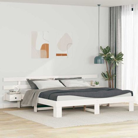Cadre de lit avec tête de lit-Structure de lit avec panneau de lit Blanc 180 x 200 cm Pin massif 701919 (1/5)