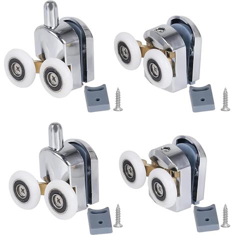 Lot de 4 roulettes de porte de douche de 23 mm avec butée et vis (2 roulettes pour le haut et 2 pour le bas). Convient aux portes coulissantes en verre. (1/5)