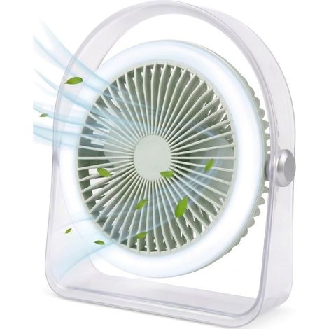 JSSEVN - Ventilador portátil recargable por USB-C, silencioso, ideal para dormitorio y oficina, de mesa, con 3 velocidades, rotación de 360° y batería de 1200 mAh. (1/5)