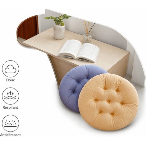 Coussin Rond 2 Pieces Diametre 40 cm Polyester Gris Bleu - Coussin de Chaise Epais Velours (1/5)