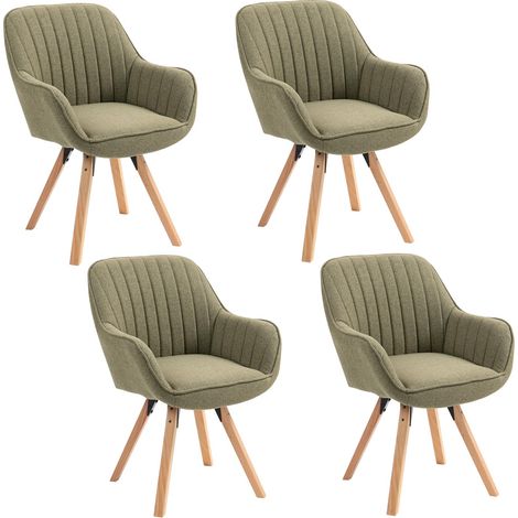 Lot de 4 Chaise Salle à Manger Fauteuil Coiffeuse Siège Pivotant avec Accoudoirs pour Chambre Salon Cuisine Bureau, Rembourré en Tissu Pieds en Bois Massif, Vert, 60x58x83cm (1/5)
