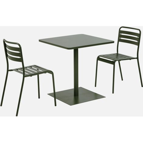 Mesa de jardín bistró cuadrada de acero con 2 sillas (1/5)