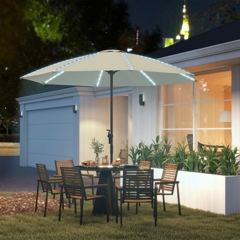 Sombrilla Terraza Exterior con Luces LED Protección UV50+ Poste de Aluminio Manivela Techo Ventilado Ø300x256 cm Crema (1/5)