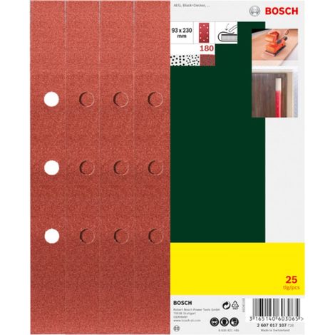 Bosch Jeu de feuilles abrasives pour ponceuses vibrantes 25 pcs 8 trous (B+D) 93 x 230 mm 180 - 2607017107