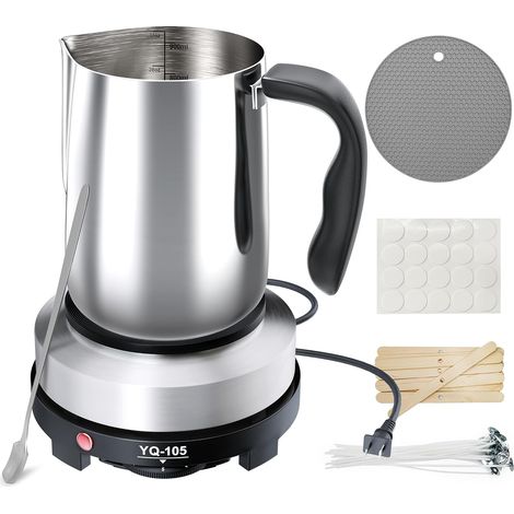 Candle making kit with hot plate,  Candle making supplies with wax melting pot,  Stirring spoon,  Anti-chipping mat,  Wooden candles,  Wooden candles (1/5)