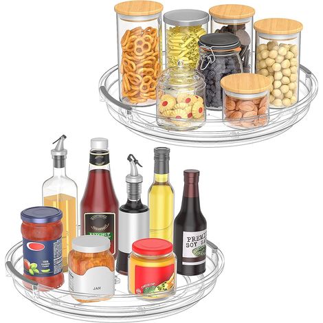 2 Pcs Plateau Tournant Frigo, 23.5cm Plateau Tournant Epices, 360° Plateau Tournant Placard Cuisine, Plateau Tournant Cuisine Rotative pour Epices, Bouteille, Cosmétique, Fruit (1/5)