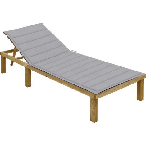 Chaise longue avec coussin gris Bois de pin imprégné (1/5)