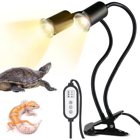 Lampe Chauffante Tortue, 50W UVA/UVB Lampe Chauffante Terrarium Avec 2 Ampoules Basking Spot, Température Réglable, Lampe Tortue Terrestre Pour Reptiles, Amphibiens, 360 ° Adapté (1/5)