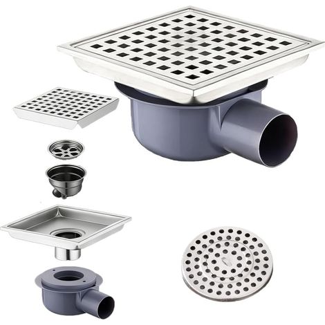 Caniveau de Douche Carré,15 15 Bonde de Douche, Siphon à 360, Siphon de Sol Anti-Odeur, Invisible, Utilisable en Positif et Négatif, Double Filtration, Peut être Carrelé, Argenté (1/5)