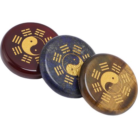 Lot de 3 pierres runiques en cristal, symboles des huit trigrammes, pierres précieuses gravées représentant les chakras, pierre de paume (1/5)