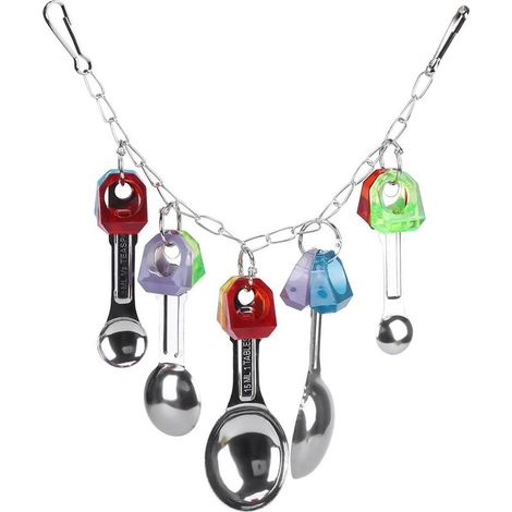 Jouet à Mâcher Suspendu pour Perroquets et Perruches, Cuillères en Métal Coloré pour Oiseaux Inséparables Divertissement et Stimulation Émotionnelle en Cage (1/5)