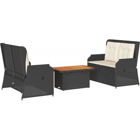 Maison Exclusive - 3-tlg. Garten-Lounge-Set mit Kissen Schwarz Po