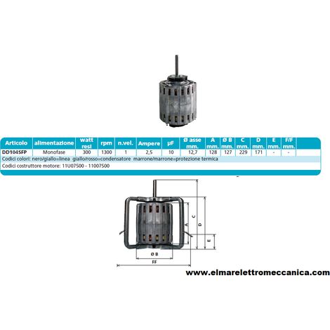 DD104SFP 300 W 1300 GIRI Motore Elettrico Monofase Ventilatore Centrifugo