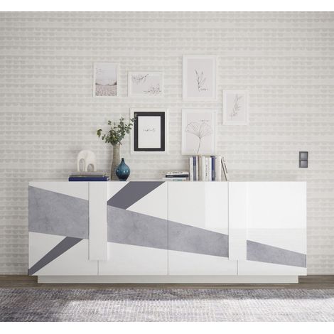 Madia 4 ante linea Sax in finitura Bianco Lucido con serigrafia cemento (1/4)