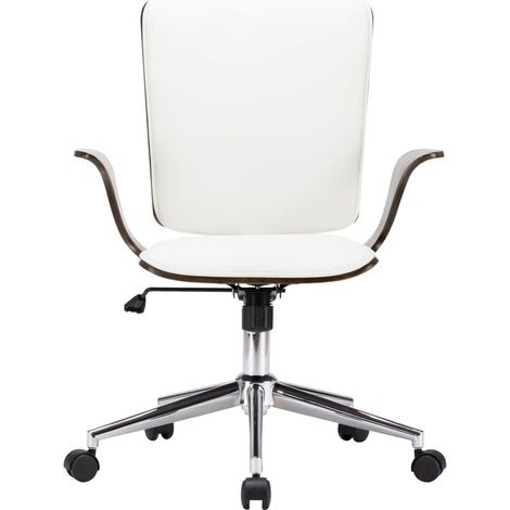 Chaise de bureau pivotante Fauteuil de bureau Ergonomique Blanc Similicuir et bois courbé 73106 (1/5)