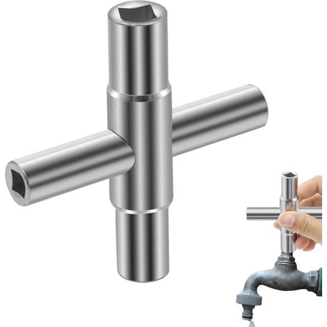 Clé carrée, clé de robinet 4 voies, clé de chauffage, outil de robinet en croix, clé de salle de bain, dimensions intérieures 6,5 mm, 7 mm, 8 mm, 9 mm pour robinets, vannes, armoires électriques (1/5)