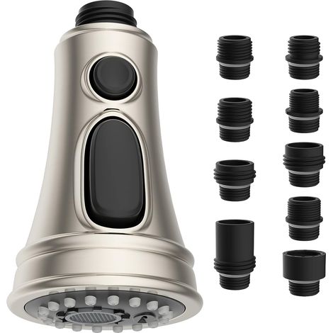 Remplacement Extractible pourRobinet de Cuisine, Douchette Evier Cuisine 3 Jets, Connexion Universelle avec 9 Adaptateurs, Compatible avec les Robinets G1/2, Nickel Brossé (1/5)