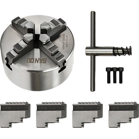 Mandrin auto-centrant, conception à 4 mors, construction en acier robuste, Argent, 4Mâchoires (1/2)