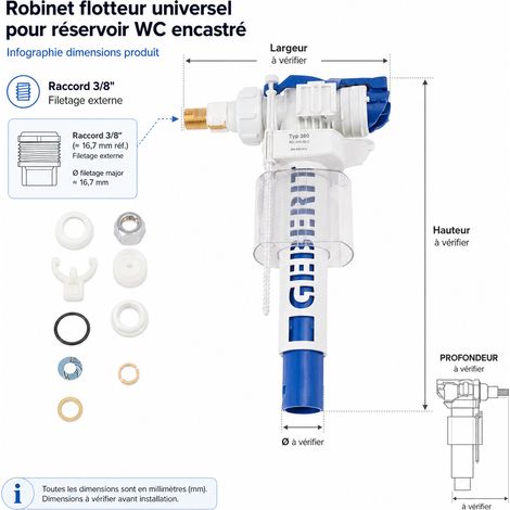 Robinet Flotteur Universel pour Réservoir WC Encastré 3 8 (1/4)