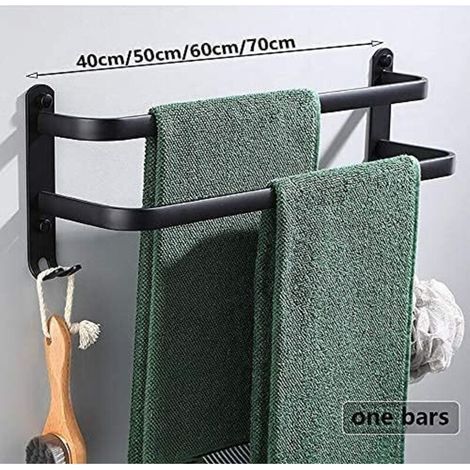 Porte Serviettes Salle de Bains, Noir Barres Porte Serviettes Mural Adhesif pour Douche et Cuisine, Étanche Barres Porte avec Crochet (Deux tiges 50cm) (1/4)
