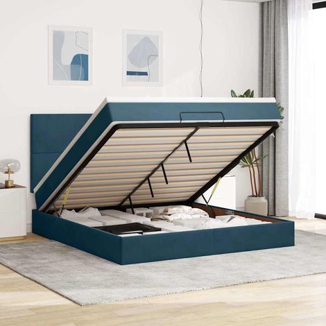 VidaXL Cadre de lit ottoman avec matelas bleu foncé 160x200 cm velours (1/5)