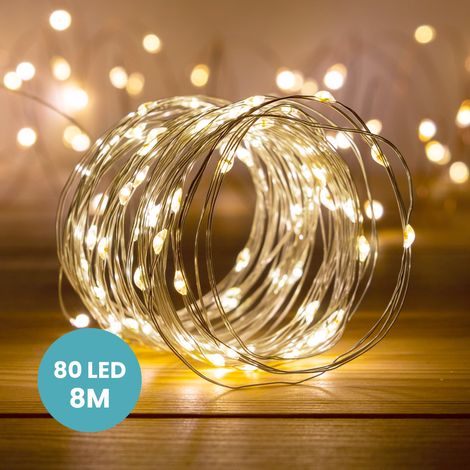 Skylantern – Guirlande lumineuse LED argent 8M – 80 micro LED blanc chaud – Décoration intérieure et extérieure – Ambiance féérique pour Noël