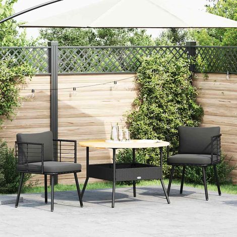 Chaises de jardin lot de 2 Chaises d'extérieur avec coussins noir résine tressée (1/5)