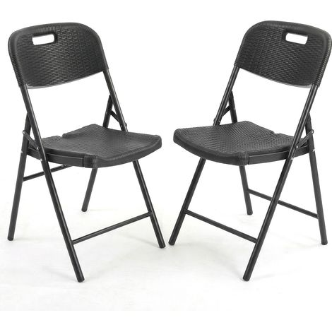 Klappstuhl Klappstuhl Set bis 150kg stabil faltbar Gartenstuhl Metall, 2er Set, Schwarz Rattanoptik