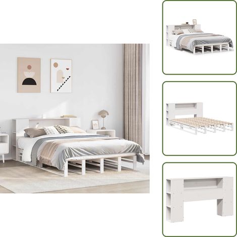 vidaXL Lit bibliothèque sans matelas blanc 150x200 cm bois massif