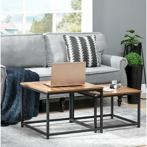 2er-Set Couchtische im Industrie-Design, Holzoptik und schwarzem Stahl HAVRYA (1/5)