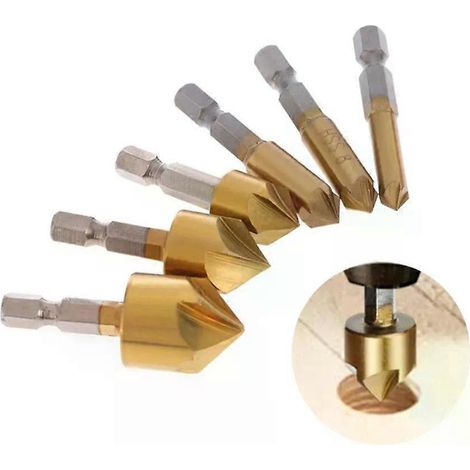 Outil de chanfreinage à manche hexagonal plaqué titane, foret fraisé 6-19 mm HSS, pour le travail du bois - JXLGV (1/4)