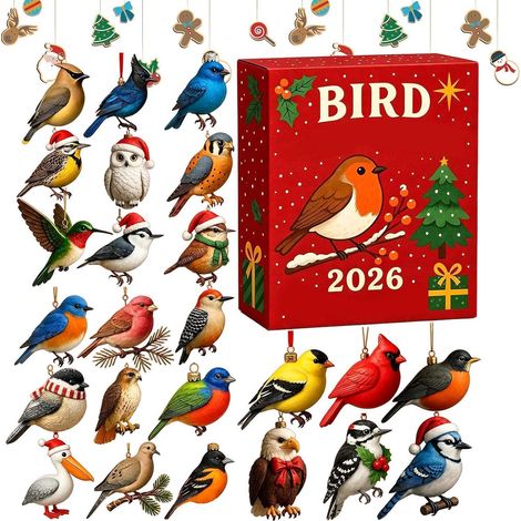 Calendrier de l'Avent, figurine décorative de voiture en acrylique 2D représentant un oiseau (1/5)